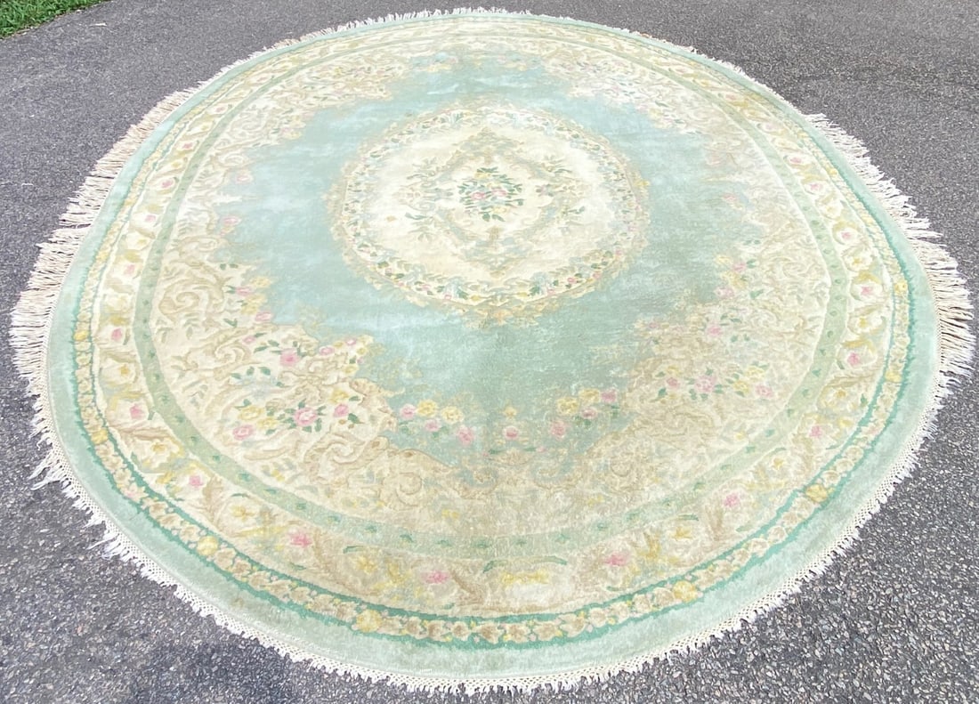 FRENCH STYLE AUBUSSON OVAL HAND KNOTTED RUG, 9.3 x 12.0 (282cm x 366cm) - 2