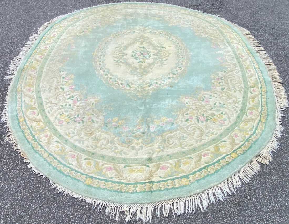 FRENCH STYLE AUBUSSON OVAL HAND KNOTTED RUG, 9.3 x 12.0 (282cm x 366cm) - 3