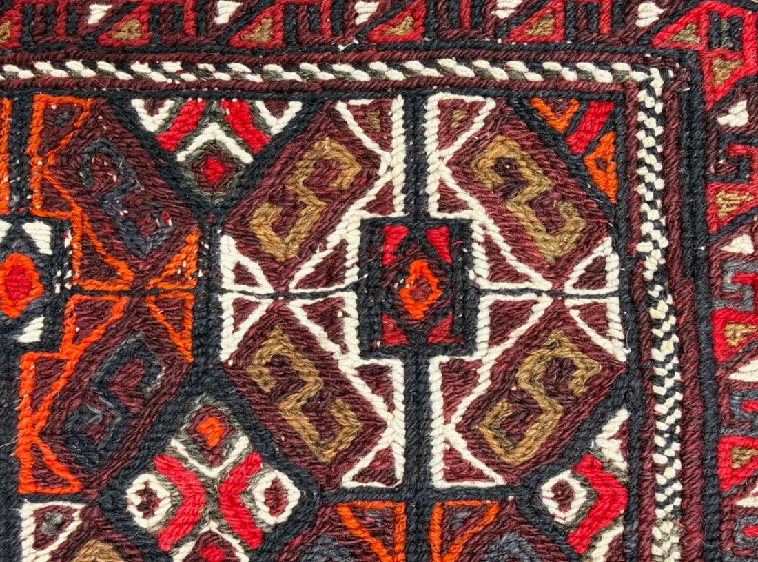 VINTAGE PERSIAN TRIBAL KHORJIN SADDLE BAG, HANDWOVEN NOMADIC DOUBLE-POUCH, 2.5 x 5.1 (74cm x 155cm) - 5