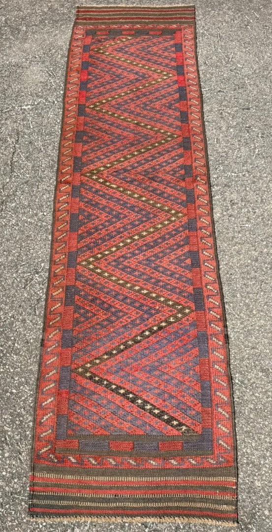 VINTAGE TRIBAL MASHWANI HAND KNOTTED RUNNER, 2.0 x 8.3 (61cm x 251cm) - 2