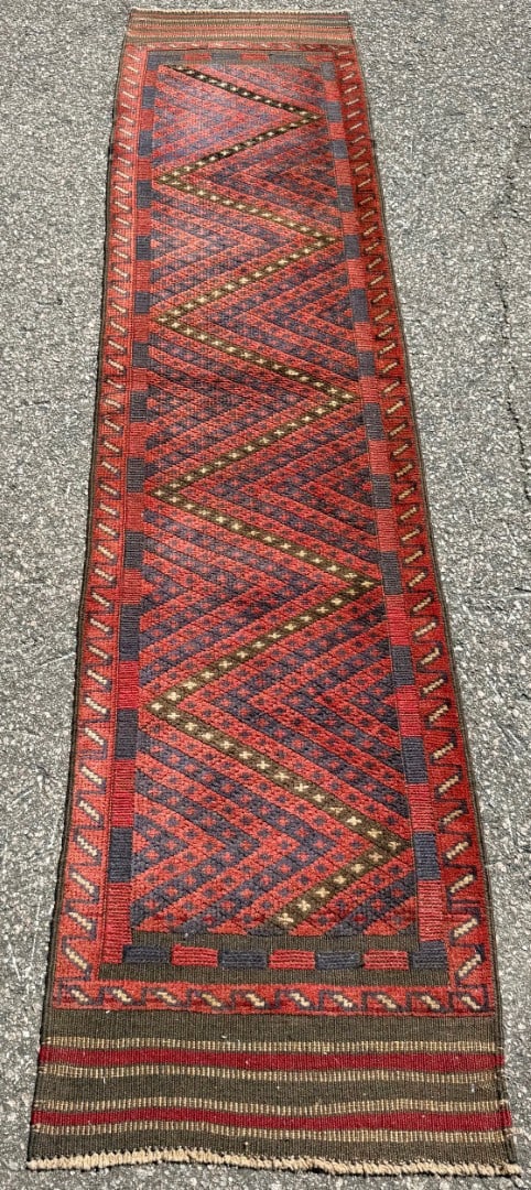 VINTAGE TRIBAL MASHWANI HAND KNOTTED RUNNER, 2.0 x 8.3 (61cm x 251cm) - 3