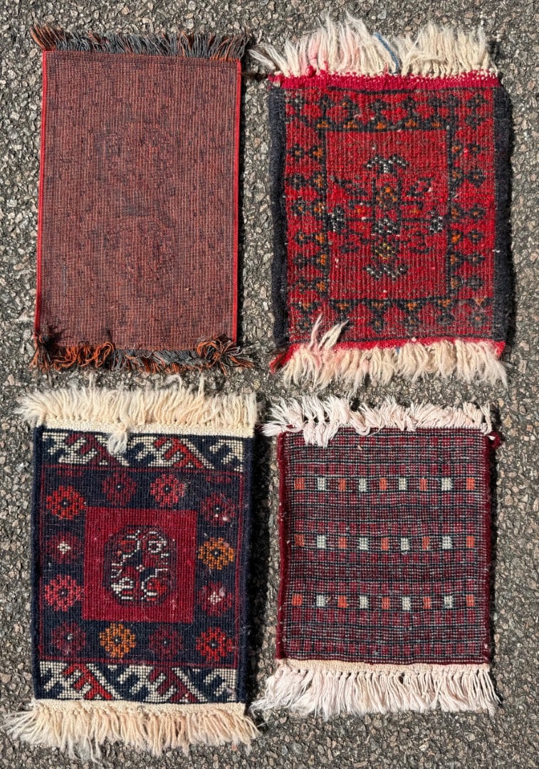 FOUR TABLETOP HAND KNOTTED RUGs, 10 x 12 EACH (25cm x 30cm) - 2