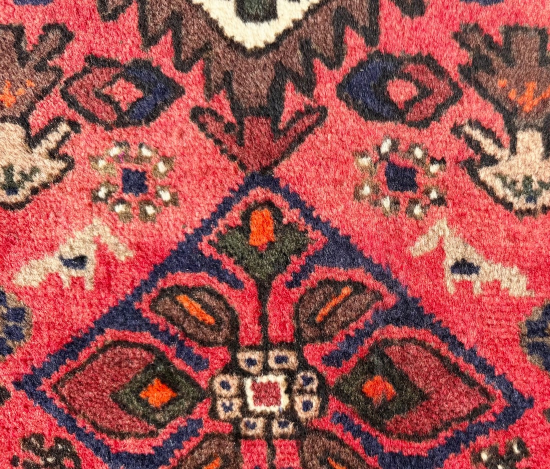 VIBRANT PERSIAN HAMADAN TRIBAL RUG, TRIPLE MEDALLION, IVORY BORDER, HAND KNOTTED, 2.2 x 4.2 (66cm x - 2