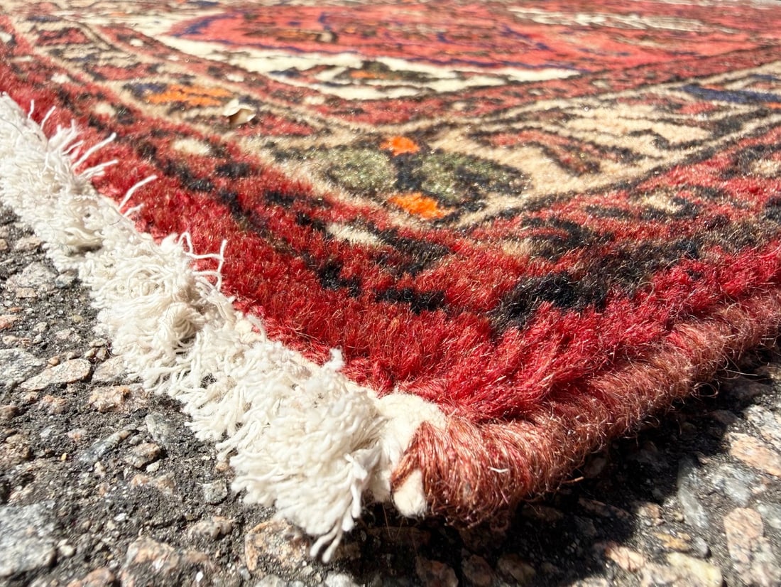 VIBRANT PERSIAN HAMADAN TRIBAL RUG, TRIPLE MEDALLION, IVORY BORDER, HAND KNOTTED, 2.2 x 4.2 (66cm x - 3