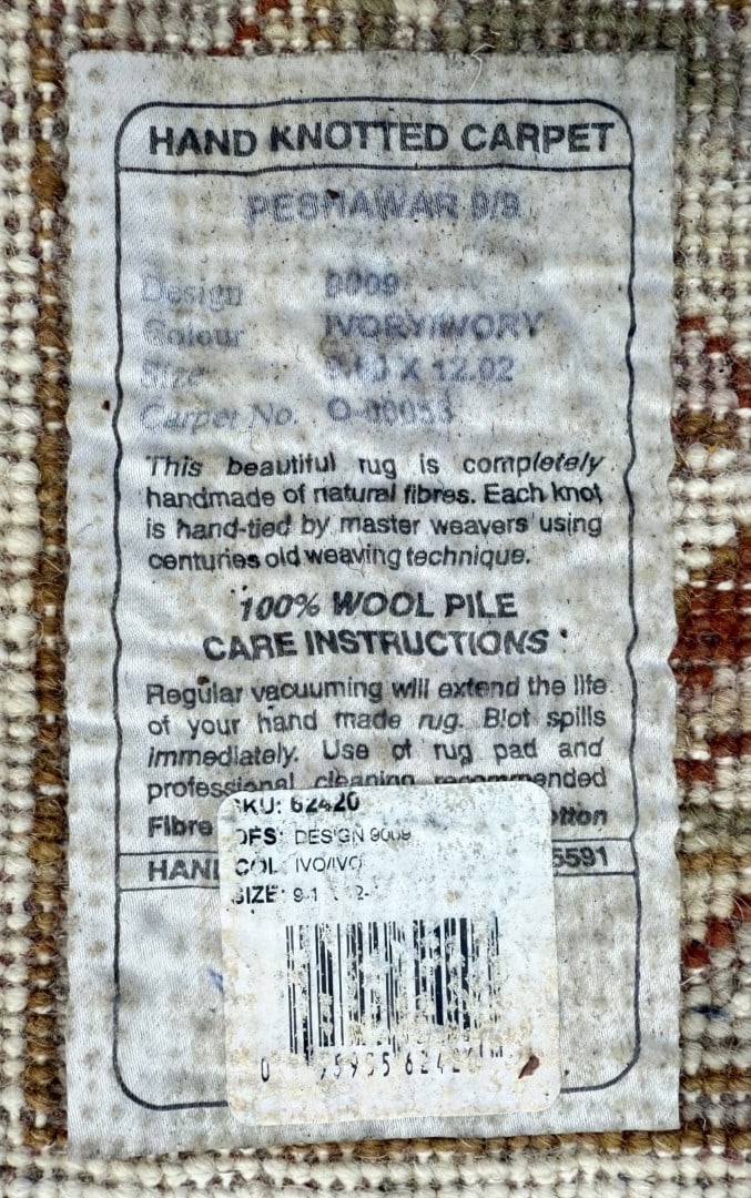 PESHAWAR HAND KNOTTED RUG, 8.11 x 12.3 (272cm x 373cm) - 5