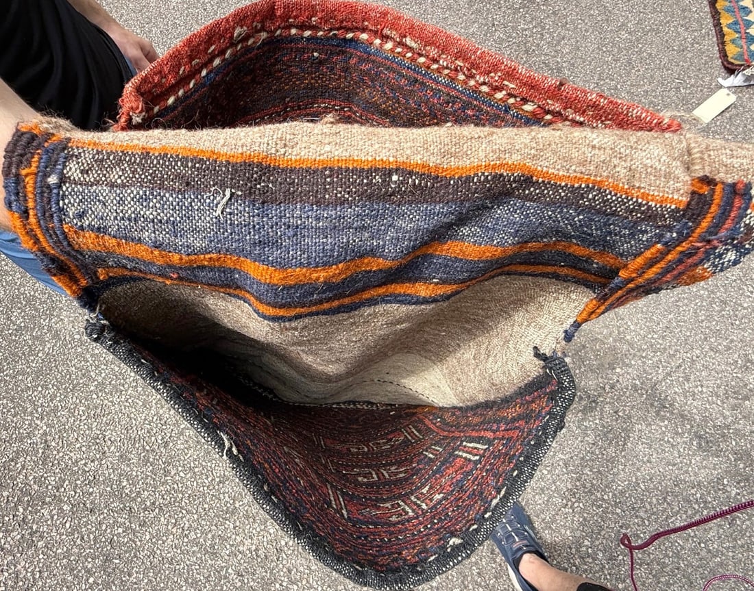 VINTAGE PERSIAN TRIBAL KHORJIN SADDLE BAG, HANDWOVEN AFSHAR NOMADIC DOUBLE-PANELED, 1.10 x 4.6 (5... - 3