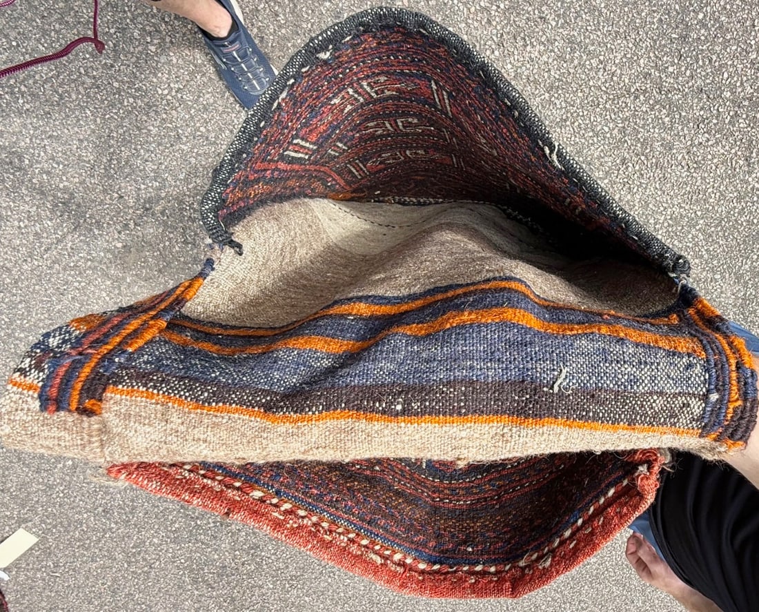 VINTAGE PERSIAN TRIBAL KHORJIN SADDLE BAG, HANDWOVEN AFSHAR NOMADIC DOUBLE-PANELED, 1.10 x 4.6 (5... - 4
