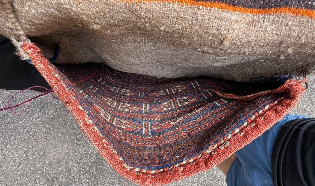 VINTAGE PERSIAN TRIBAL KHORJIN SADDLE BAG, HANDWOVEN AFSHAR NOMADIC DOUBLE-PANELED, 1.10 x 4.6 (5... - 5