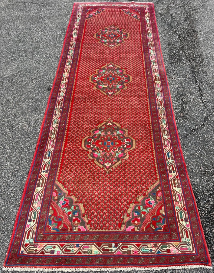 ANTIQUE PERSIAN BIDJAR HAND KNOTTED RUNNER, 3.9 x 12.0 (114cm x 366cm) - 3