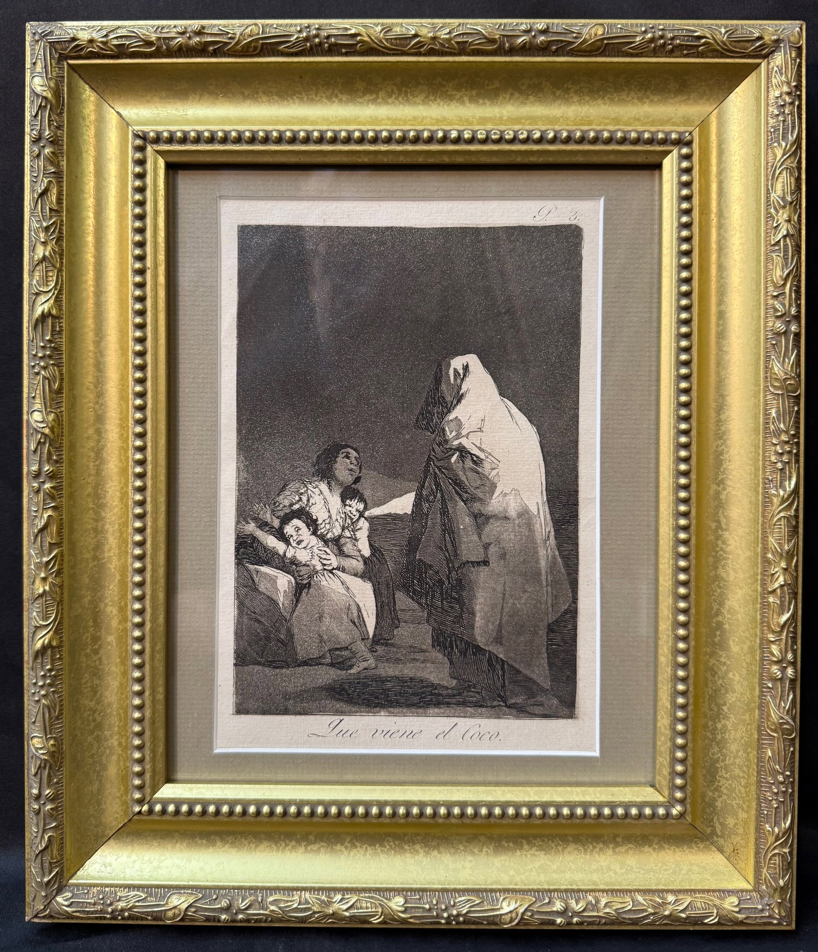 FRANCISCO JOSE DE GOYA Y LUCIENTES (1746-1828), ETCHING AND AQUATINT, 11.5IN x 13.5IN (29cm x 34cm): This is a finely printed, posthumous impression of Plate 3, which is titled Que Viene el Coco or Here Comes the Bogeyman, from Francisco de Goya’s seminal satirical series Los Caprichos, first publi