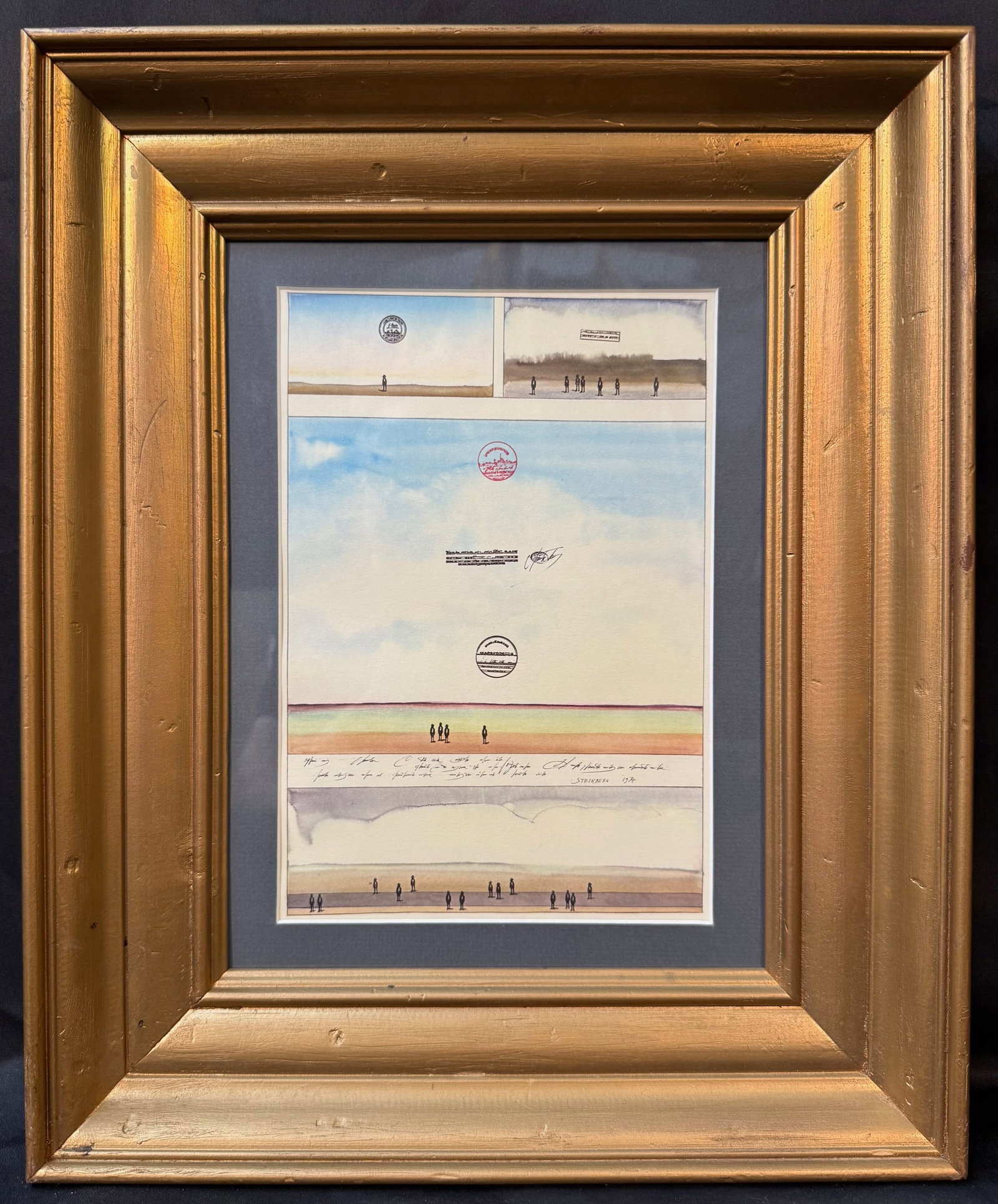 SAUL STEINBERG (1914-1999) ORIGINAL LITHOGRAPH TITLED FOUR SUNSETS, 14IN x 16.5IN (35cm x 42cm) (1 of 4)