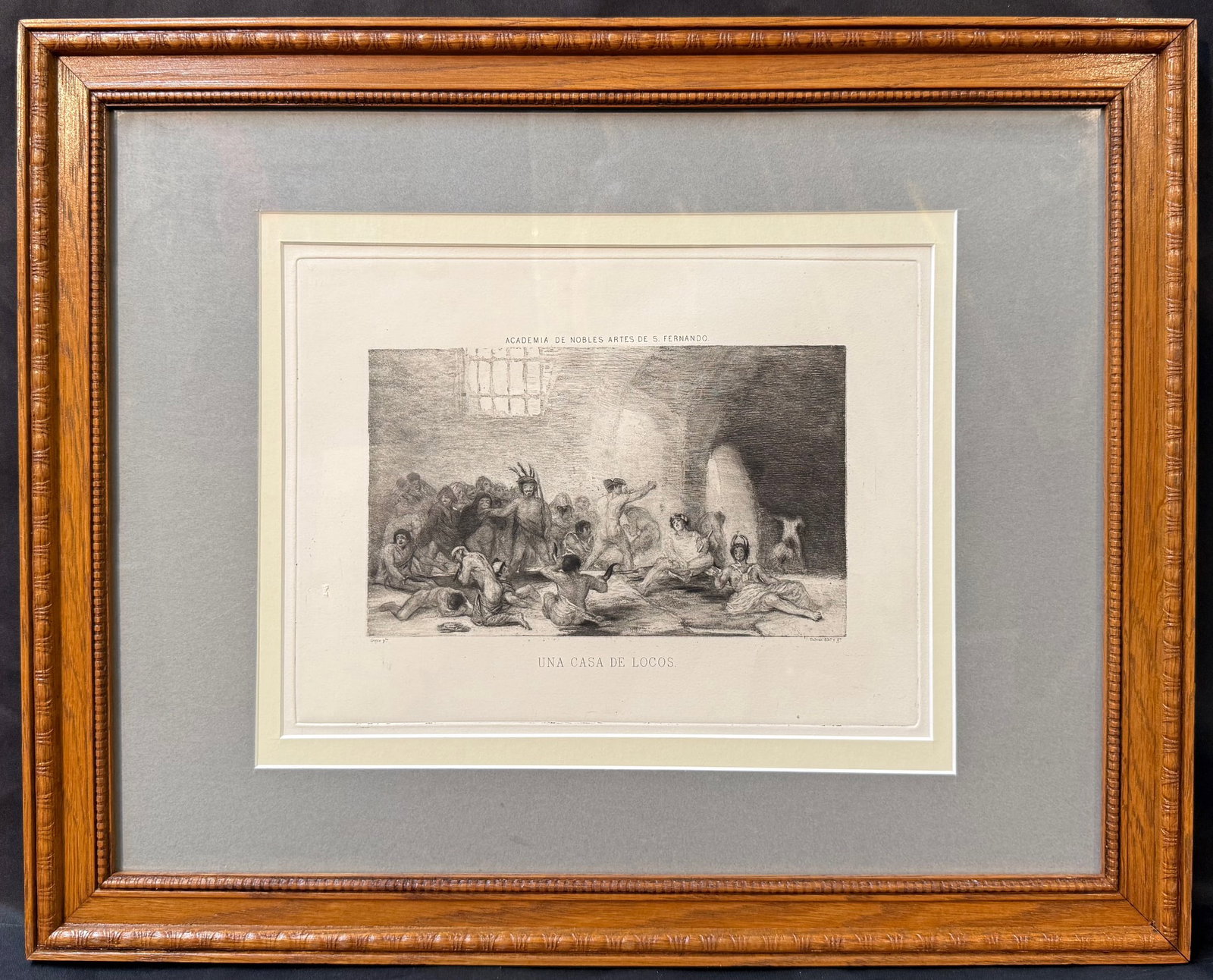 FRANCISCO JOSE DE GOYA Y LUCIENTES (1746-1828), ETCHING OF UNA CASA DE LOCOS, 16.5IN x 20.5IN (42cm (1 of 7)