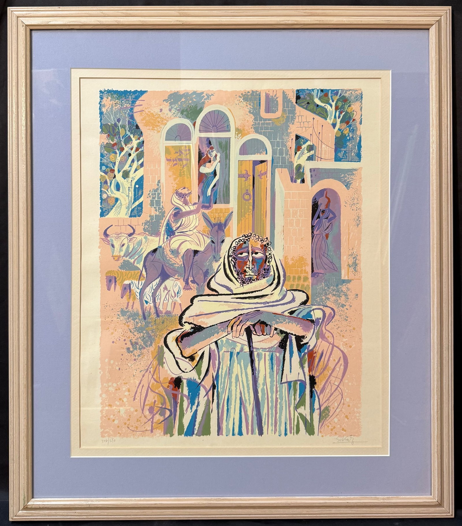 SHMUEL KATZ (1926-2010) HAND SIGNED, LIMITED-EDITION LITHOGRAPH, 26.5IN x 30.5IN (67cm x 77cm): Shmuel Katz (1926-2010) hand signed, limited edition lithograph. It is hand signed in pencil in the lower right. It is a limited edition, it being 26 of 150, and this is written in pencil in the lower
