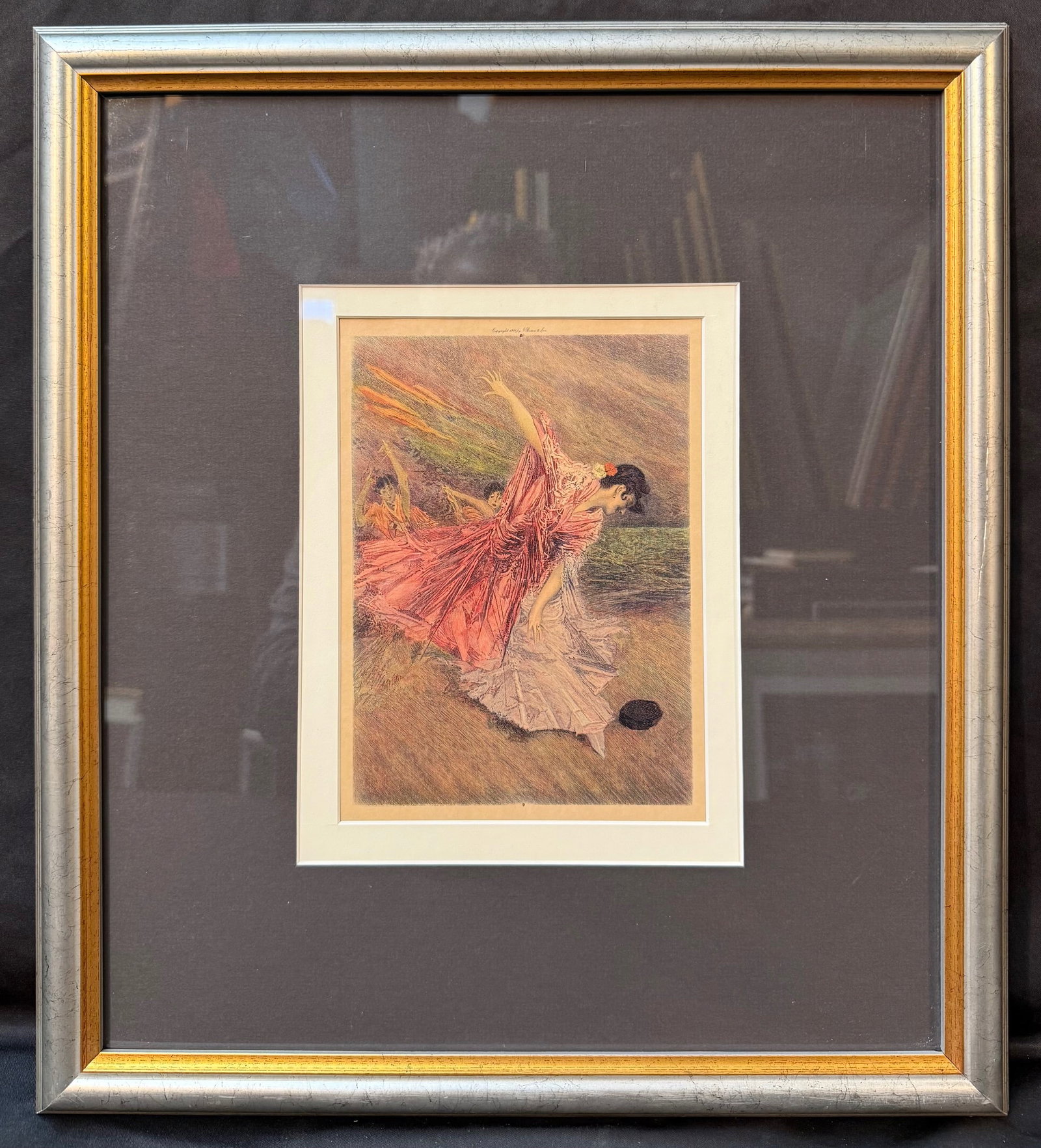 CHARLES KRENNER INTAGLIO ETCHING AFTER LUDWIG KNAUS PAINTING TITLED SPANISH DANCERS, 1901, 17IN x (1 of 8)