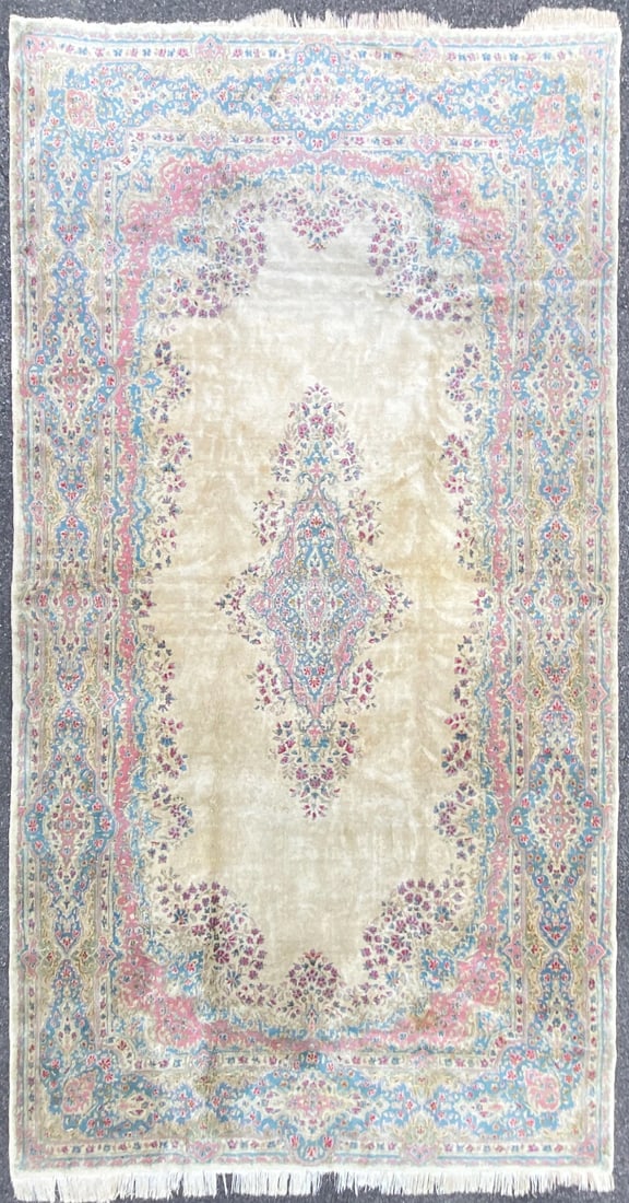 MANSION SIZED VINTAGE PERSIAN KERMAN HAND KNOTTED RUG WITH 200+ KPSI, 9.9 x 18.5 (300cm x 561cm): Mansion sized, Vintage Persian Kerman rug, made in Iran of 100% natural wool on a cotton foundation. This rug is 50+ years old, has full wool piles and is in excellent condition for its age. This rug 
