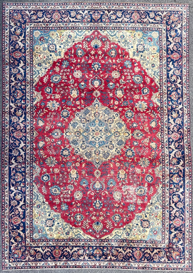 ANTIQUE PERSIAN NAJAFABAD HAND KNOTTED RUG, 9.3 x 13.0 (282cm x 396cm): Antique Persian Najafabad rug was hand knotted in Iran of 100% natural wool and has a cotton foundation. The rug is 70+ years old, has medium to low wool piles and is in excellent condition for its ag