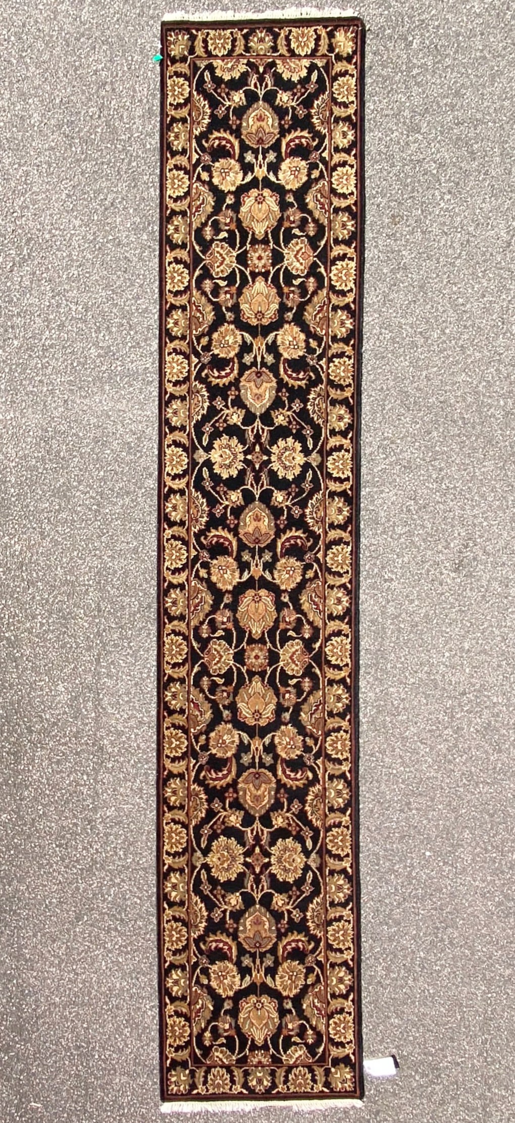EXTRA LONG JAIPUR HAND KNOTTED WOOL RUNNER, 2.7 x 13.9 (79cm x 419cm): Jaipur runner is hand knotted of 100 percent wool in India, on a cotton foundation. The rug has full, wool piles and is in like new condition. This rug was acquired from an established rug merchant. B