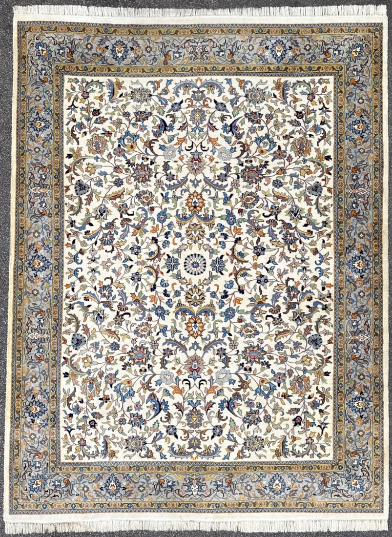 LARGE HAND-KNOTTED WOOL RUG, IVORY FIELD FLORAL, DESIGNER NEUTRAL LUXURY CARPET, 8.11 x 12.3 (272cm (1 of 6)