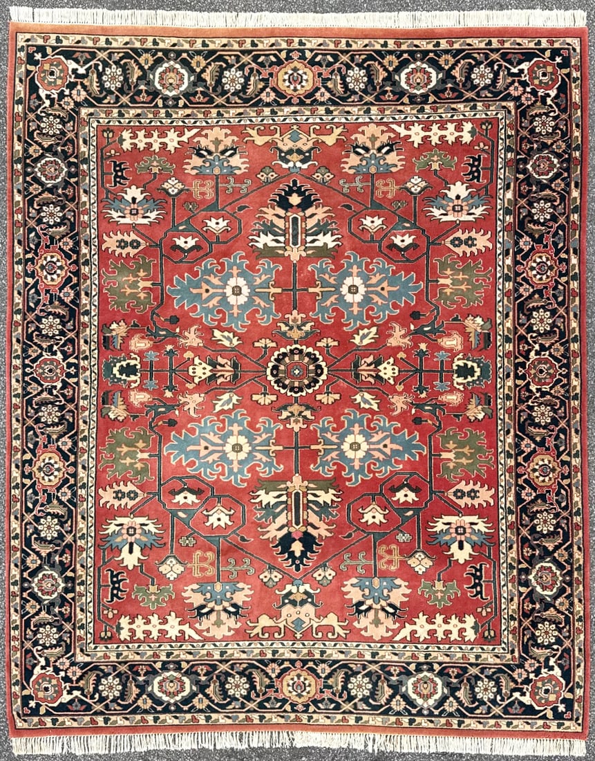 VINTAGE MAHAL HAND KNOTTED RUG, 8.1 x 11.0 (246cm x 335cm): Vintage Mahal rug was hand knotted in India of 100% natural wool on a cotton foundation. The rug is 50+ years old, has full wool piles and is in like new condition. This rug features a richly saturate