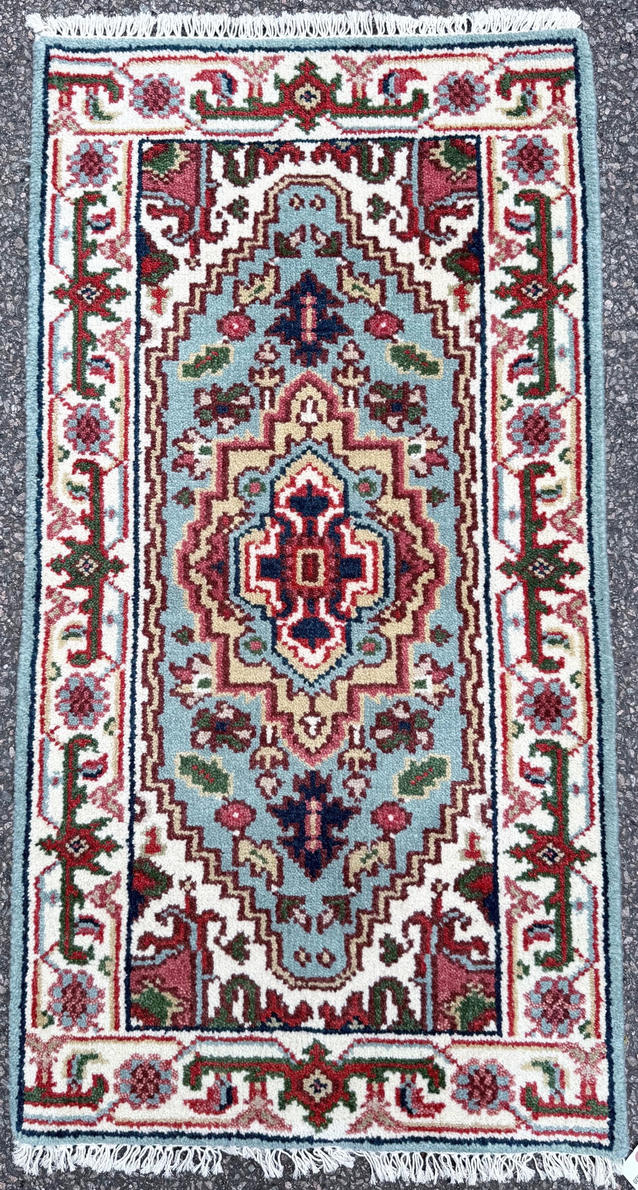 KAZAK HAND KNOTTED RUG, NEW, 2.0 x 4.0 (61cm x 122cm): Brand new Kazak rug was hand knotted in India of 100% natural wool on a cotton foundation. The rug has full wool piles and is new condition. It is made with excellent quality, nice and soft. This rug 