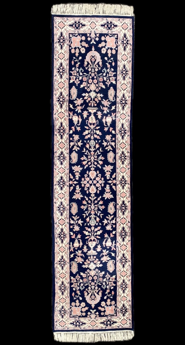 MAHAL HAND KNOTTED RUNNER, 2.8 x 10.3 (81cm x 312cm): Mahal runner was hand knotted in India of 100% natural wool and has a cotton foundation. The rug has full, wool piles and is in like new condition. Beautiful colors with excellent quality. No holes or
