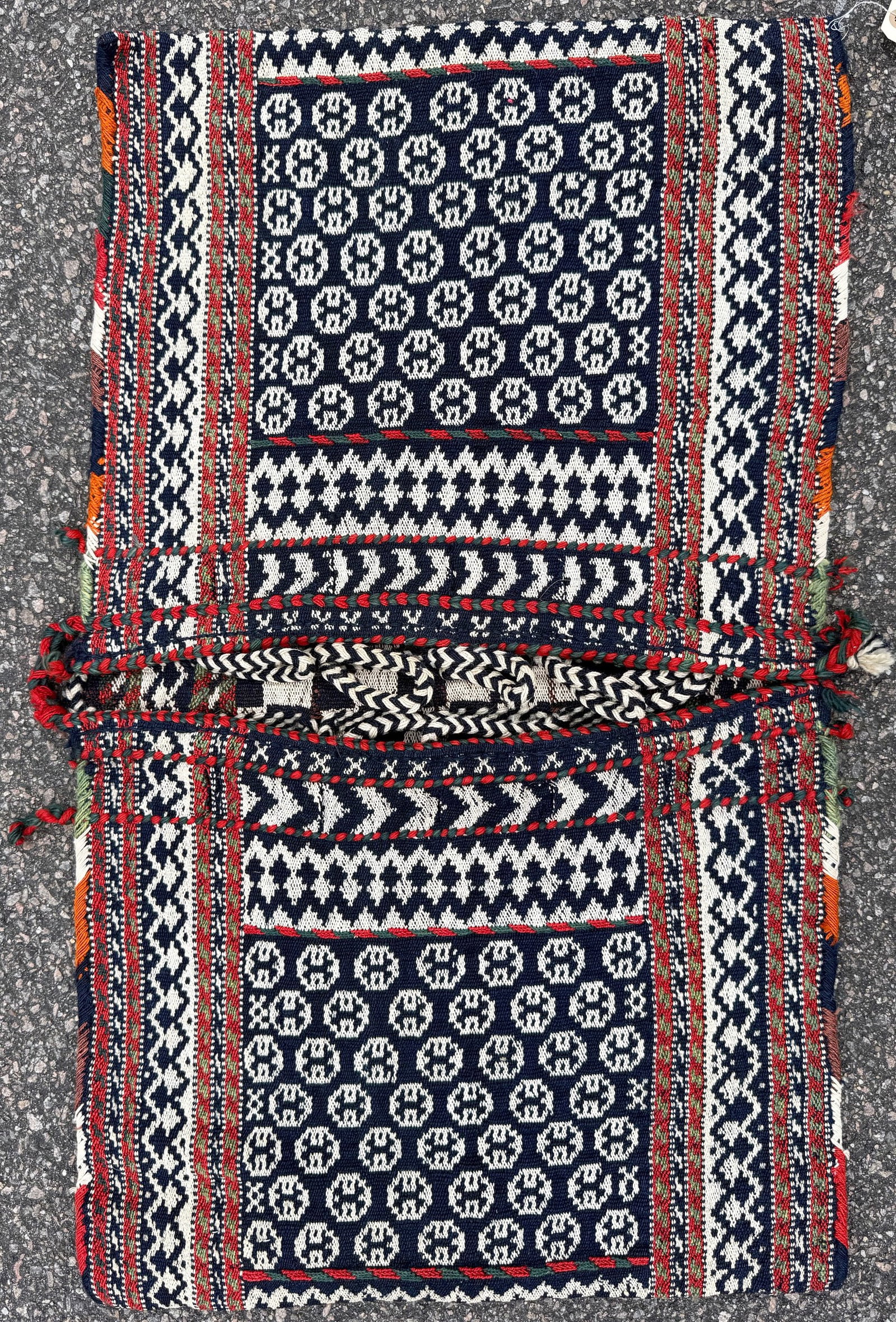 VINTAGE PERSIAN TRIBAL KHORJIN SADDLE BAG, HANDWOVEN AFSHAR NOMADIC DOUBLE-PANELED, 1.8 x 2.9 (51cm: A striking and highly decorative Persian tribal saddlebag (khorjin), handwoven in wool by nomadic artisans of Southern Iran, most likely the Afshar tribe, mid-20th century. This is a complete double s