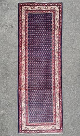 VINTAGE PERSIAN SARABAND MIR HAND KNOTTED RUNNER WITH ALLOVER BOTEH DESIGN, 3.5 x 10.2 (104cm x