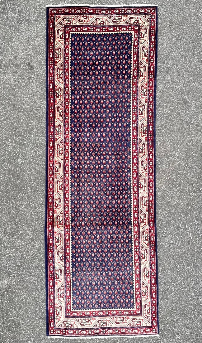 VINTAGE PERSIAN SARABAND MIR HAND KNOTTED RUNNER WITH ALLOVER BOTEH DESIGN, 3.5 x 10.2 (104cm x (1 of 5)
