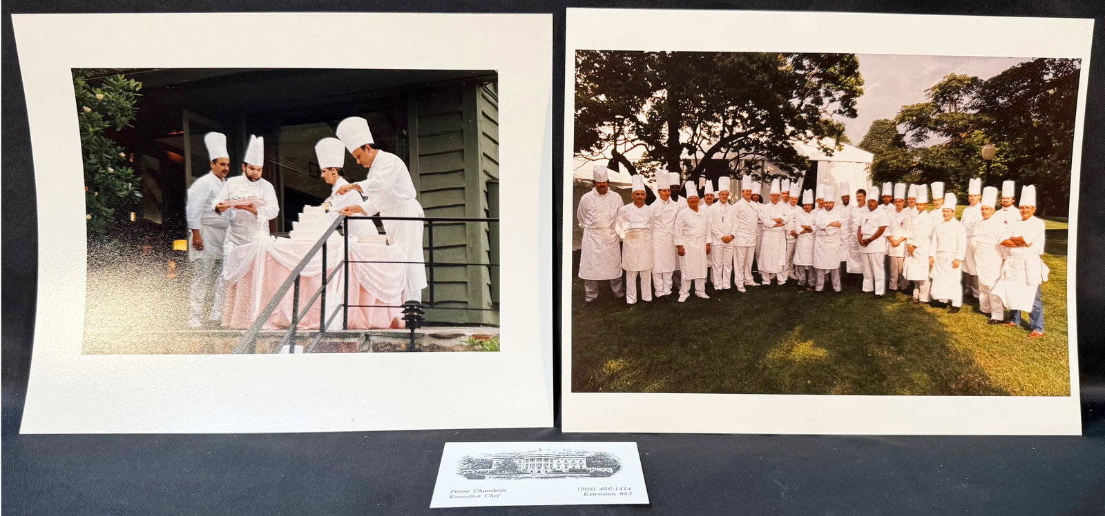 WHITE HOUSE EXECUTIVE CHEF ARCHIVE, CAMP DAVID PRESIDENTIAL WEDDING IN 1992 AND WHITE HOUSE CULINARY: An exceptional and highly cohesive two-photograph archive from the estate of White House Executive Chef Pierre Chambrin, documenting both a presidential family event at Camp David and the full White H