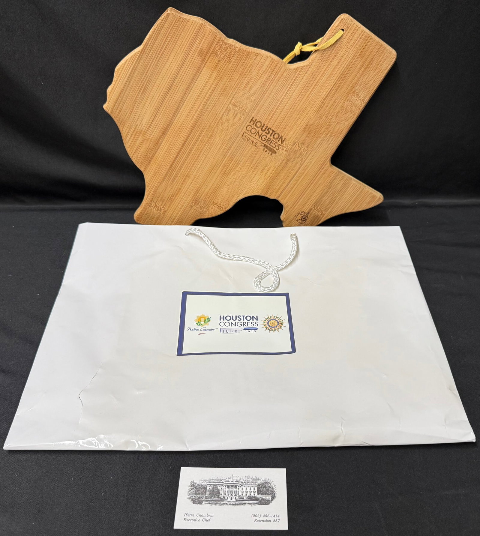 WHITE HOUSE CHEF PIERRE CHAMBRIN ESTATE, MAÎTRES CUISINIERS DE FRANCE HOUSTON CONGRESS 2015: A rare and highly specific culinary congress artifact from the estate of Pierre Chambrin, former Executive Chef of the White House, representing his continued presence within the highest tier of globa