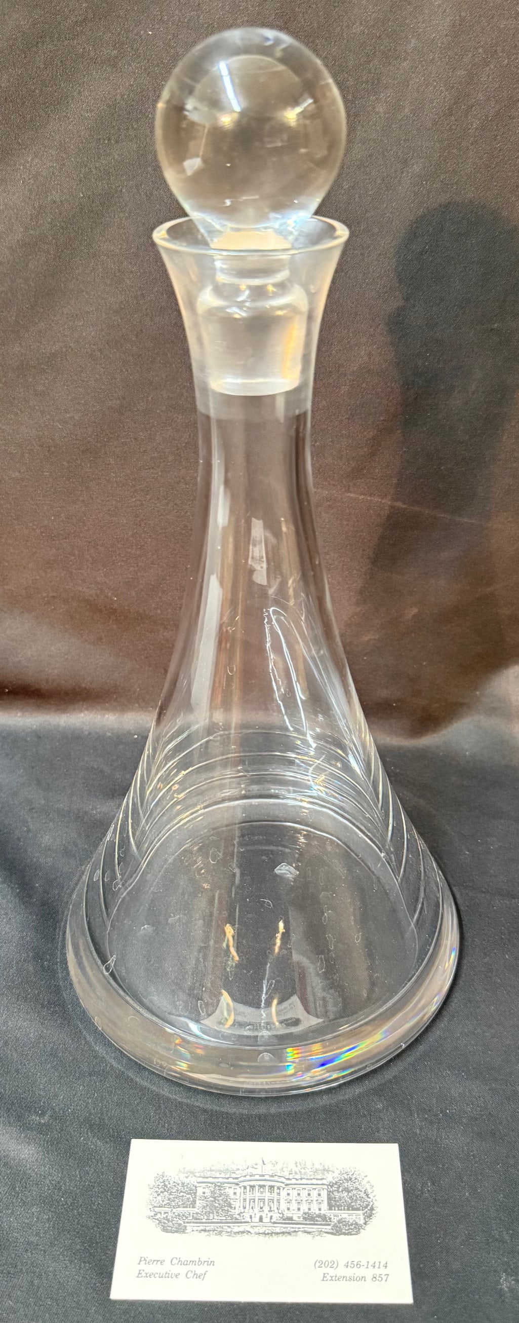 CRYSTAL DECANTER FROM THE ESTATE OF WHITE HOUSE EXECUTIVE CHEF PIERRE CHAMBRIN, FROM HIS EXTENSIVE (1 of 6)