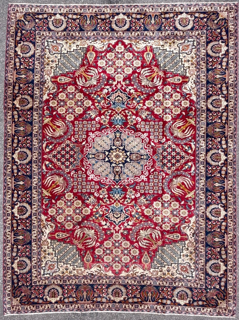 ANTIQUE PERSIAN NAJAFABAD HAND KNOTTED RUG, 10.3 x 13.7 (312cm x 414cm): This Antique Persian Najafabad rug was hand knotted in Iran of 100% natural wool and has a cotton foundation. The rug is 70+ years old, has medium wool piles and is in excellent condition for its age.
