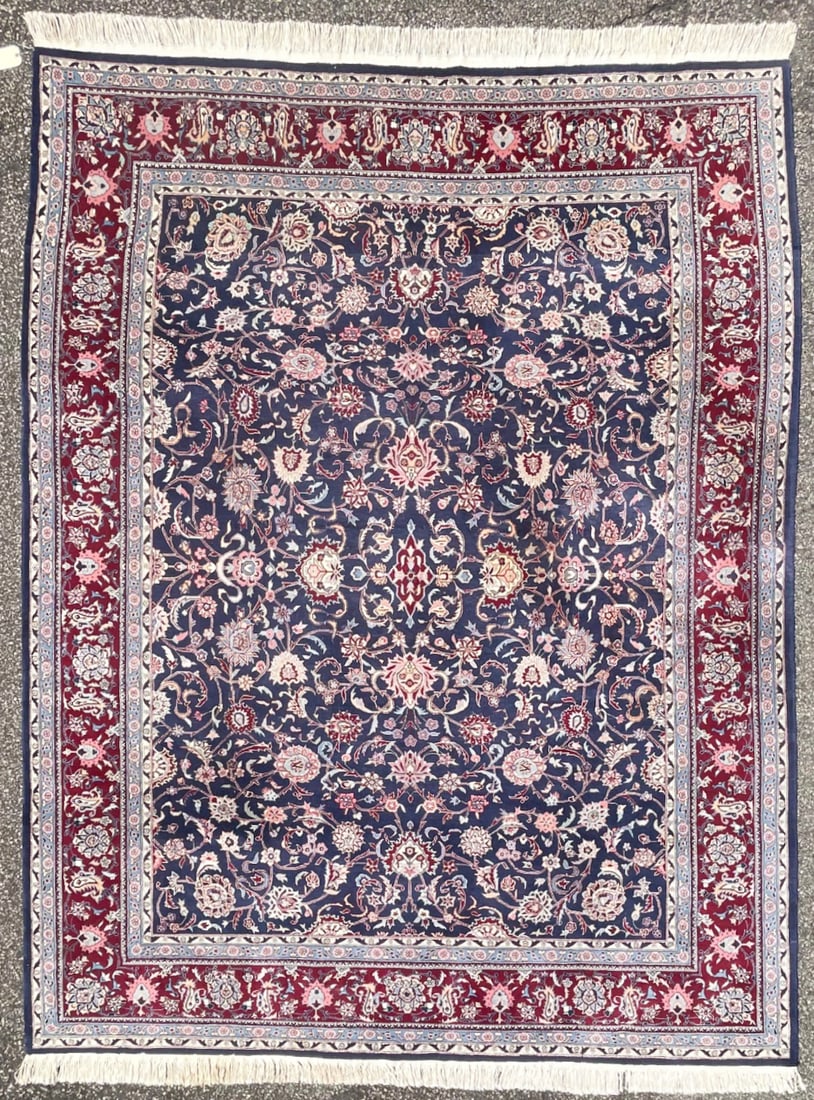 SAROUK HAND KNOTTED RUG, 7.9 x 10.0 (236cm x 305cm): This Sarouk rug was hand knotted in India of 100% natural wool and has a cotton foundation. This rug is 20+ years old, has full wool piles and is in like new condition. Beautiful colors