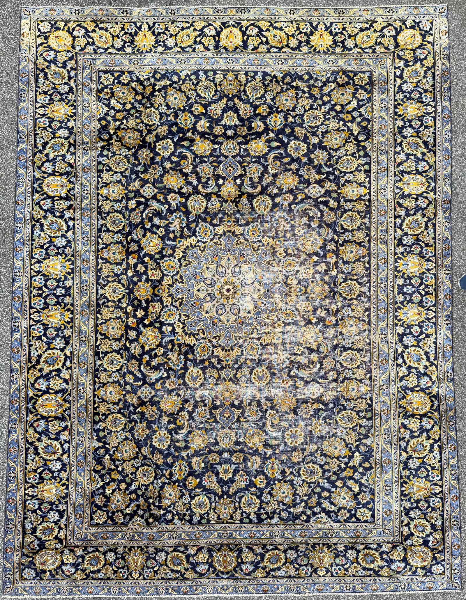 ANTIQUE PERSIAN NAIN HAND KNOTTED RUG, 9.8 x 13.0 (295cm x 396cm): This Antique Persian Nain rug was hand knotted in Iran of 100% natural wool on a cotton foundation. This rug is 80+ years old, has medium to low wool piles and is in excellent condition for its a