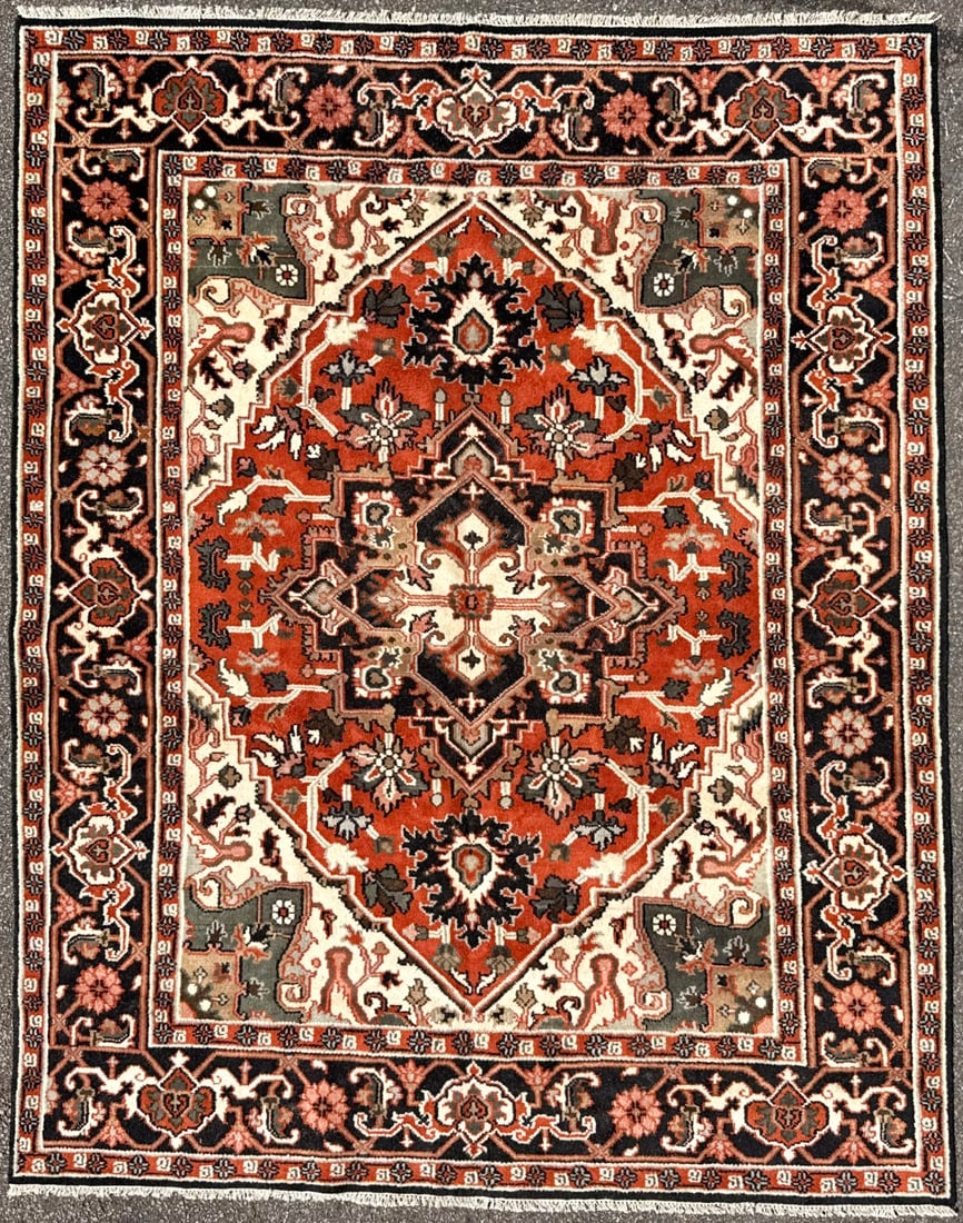 PERSIAN HERIZ HAND KNOTTED RUG, 8.0 x 10.0 (244cm x 305cm): Offered here is a Persian Heriz rug that was hand knotted in Iran of 100% natural wool on a cotton foundation. This rug has full wool piles and is in like new condition. What immediately makes this pi