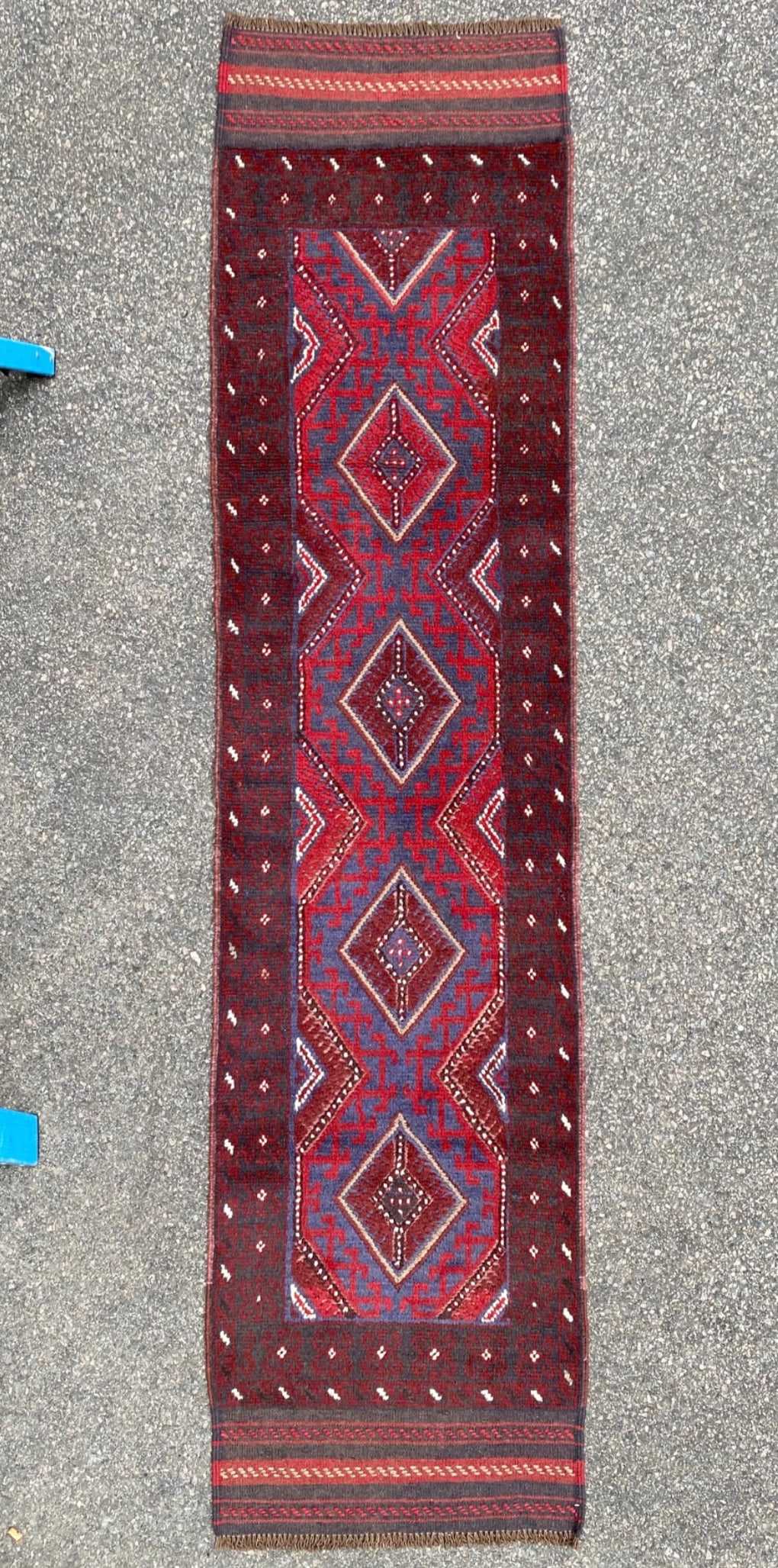 TRIBAL MASHWANI HAND KNOTTED RUNNER, NEW, 2.0 x 8.4 (61cm x 254cm): This Mashwani runner was hand knotted in Afghanistan of 100% natural wool. It has medium wool piles and is in brand new condition. Beautiful colors with excellent quality, and no holes 