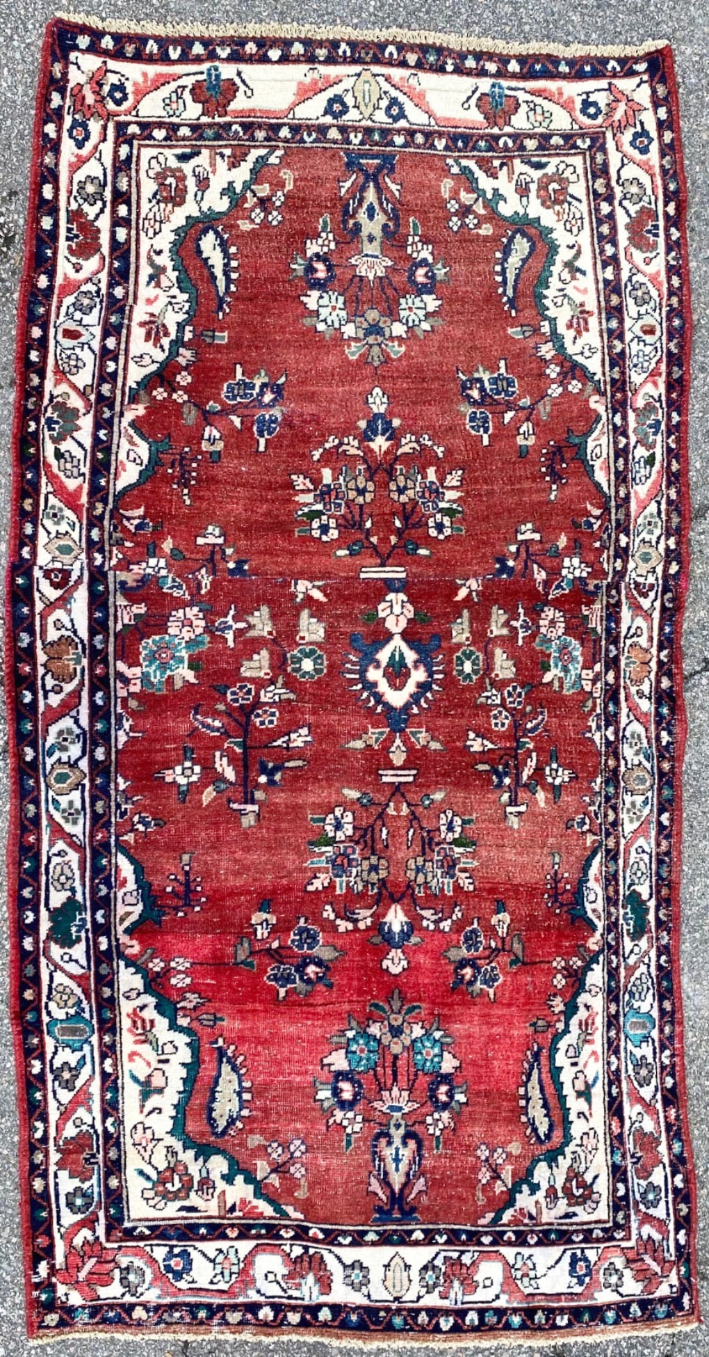 ANTIQUE PERSIAN LILIHAN HAND KNOTTED RUG, 3.6 x 6.8 (107cm x 203cm): This Antique Persian Lilihan rug was hand knotted in Iran of 100% natural wool on a cotton foundation. The rug is 80+ years old and has medium, even wool piles and is in excellent condition for its ag