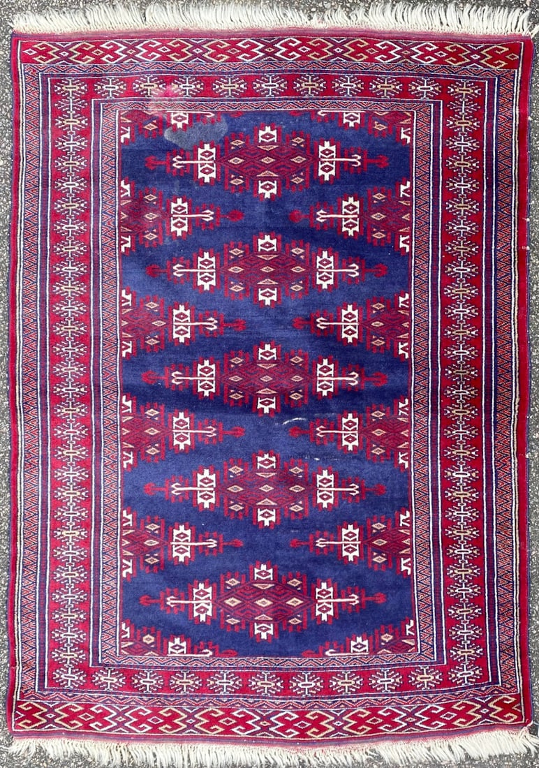 VINTAGE JALDAR HAND KNOTTED WOOL RUG – 3.4 x 6.5: This Vintage Jaldar rug was hand knotted in Afghanistan of 100% natural wool on a cotton foundation. This rug is 50+ years old, it has medium wool piles and is in like new condition. Beautiful colors 