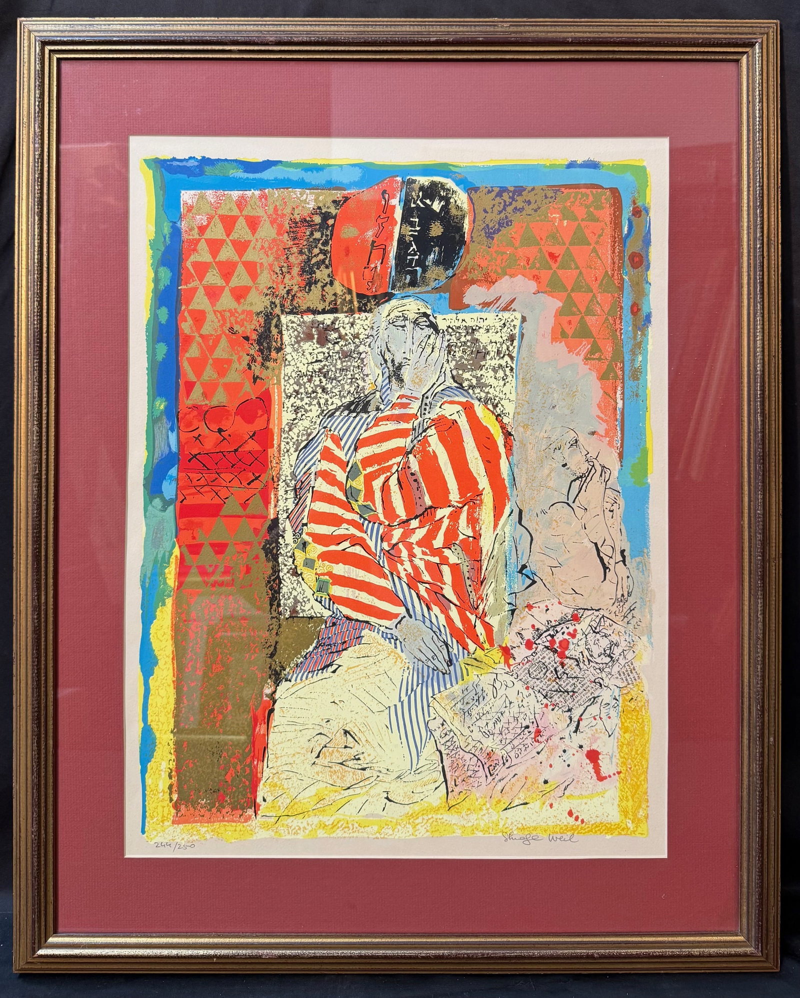 SHRAGA WEIL (1918-2009) HAND SIGNED, LIMITED-EDITION LITHOGRAPH, 24.5IN x 30.5IN (62cm x 77cm): A signed limited edition color lithograph by Shraga Weil, an important figure in 20th-century Israeli modernist art and a highly regarded painter and printmaker. Weil is known for combi