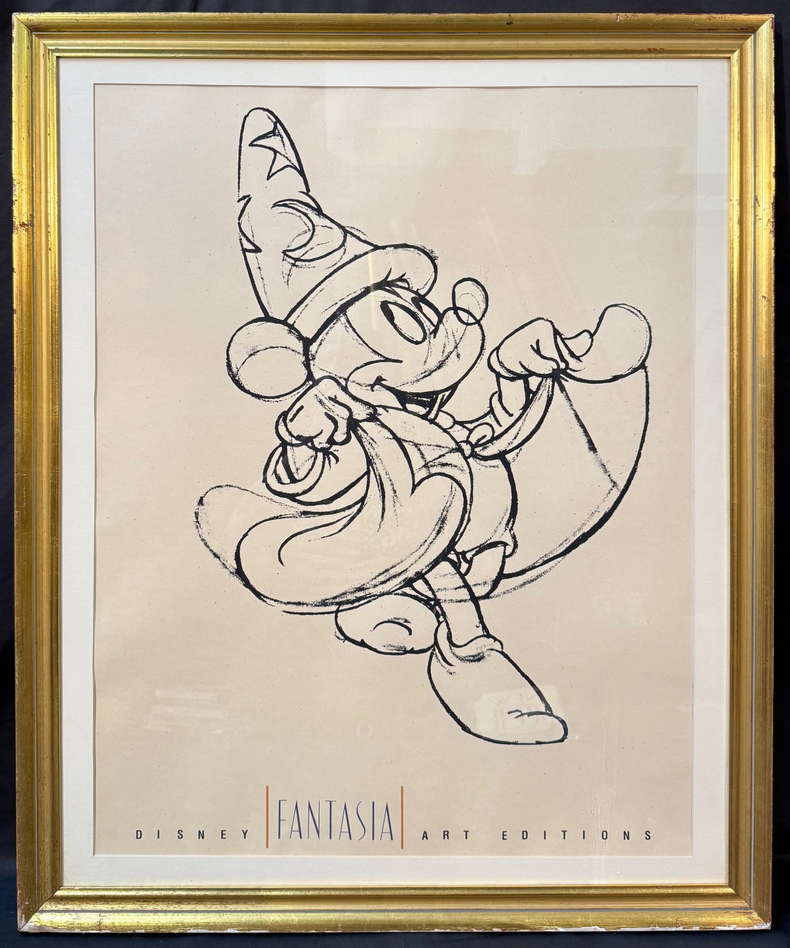 THE SORCERER?S APPRENTICE LITHOGRAPH BY DISNEY ART EDITIONS, 28.5IN x 34.5IN (72cm x 87cm): The Sorcerer’s Apprentice lithograph from an original animation drawing for Fantasia. This piece is after the original and was produced in 1993 by Disney Art Editions Inc. It was printed in the 