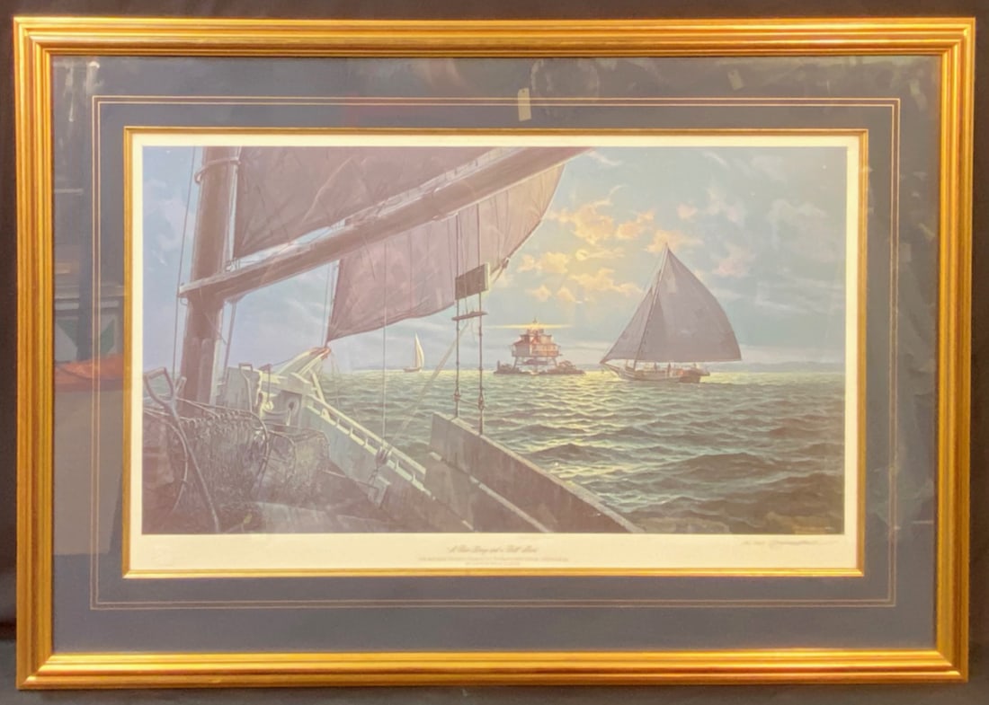 JOHN MORTON BARBER (1948) LIMITED EDITION LITHOGRAPH, HAND SIGNED AND NUMBERED WITH COA, TITLED A: Limited edition lithograph by celebrated Virginia artist John Morton Barber (1948) titled A Fair Breeze and a Full Moon. It is hand signed by the artist in pencil in the lower right and it was produce