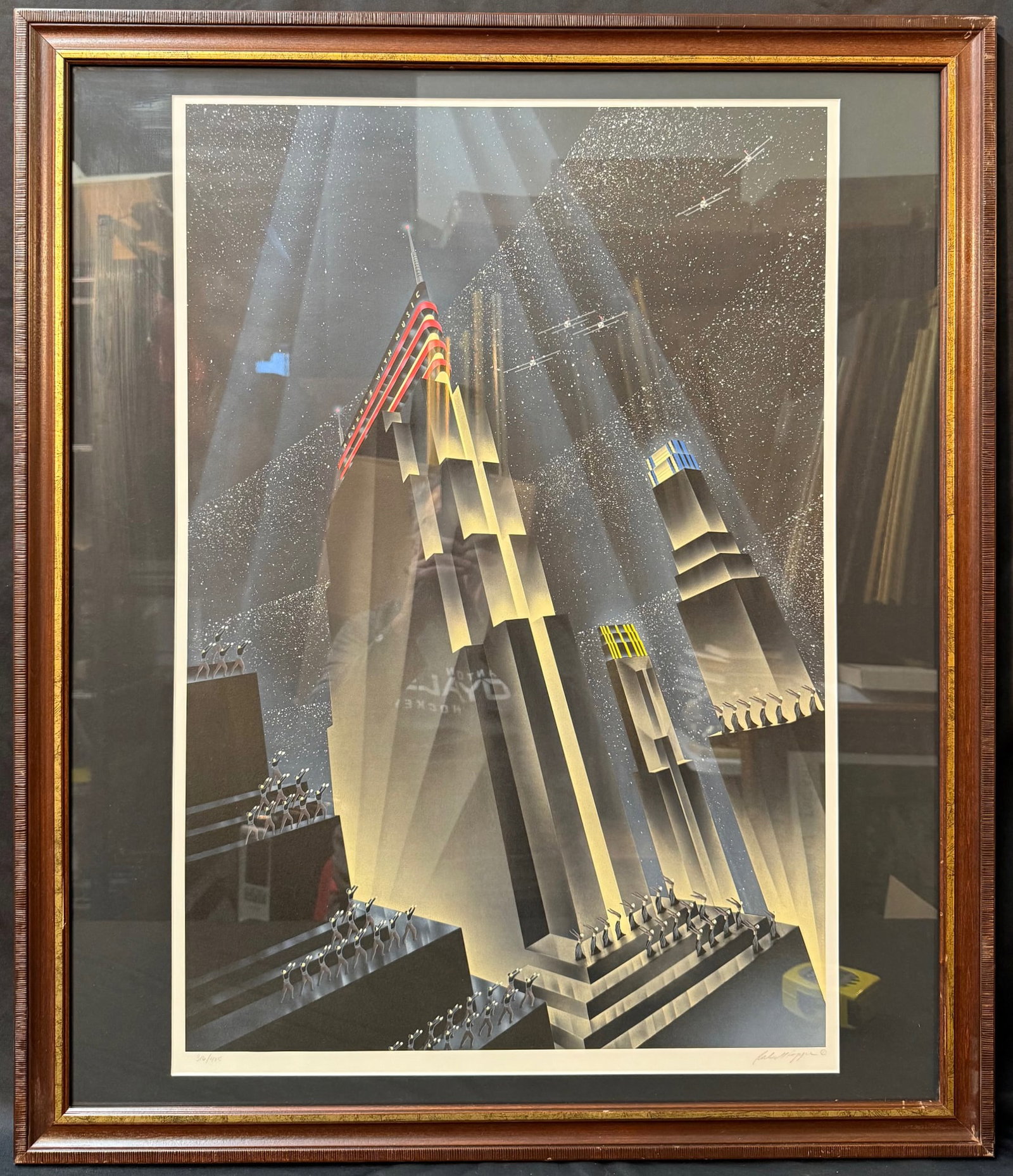 ROBERT HOPPE (1941) ORIGINAL, HAND SIGNED LIMITED EDITION COLOR LITHOGRAPH, 32IN x 37.5IN (81cm x: Original, hand signed and numbered limited-edition color lithograph by American illustrator and printmaker Robert Hoppe titled Revenge with Music. Hoppe is best known for his dramatic Art Deco