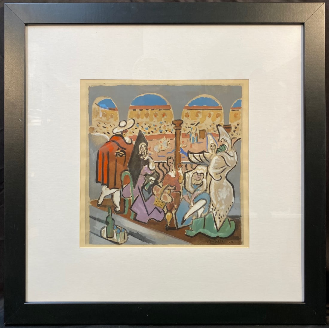 AFTER PABLO PICASSO (1881-1973) LITHOGRAPH TITLED SPANISH SCENE, 29.5IN x 29.5IN (75cm x 75cm): After Pablo Picasso (1881-1973) original lithograph titled Spanish Scene. This piece is after the original which was painted in the 1919. This lithograph was printed in the United States by Dessin Inc