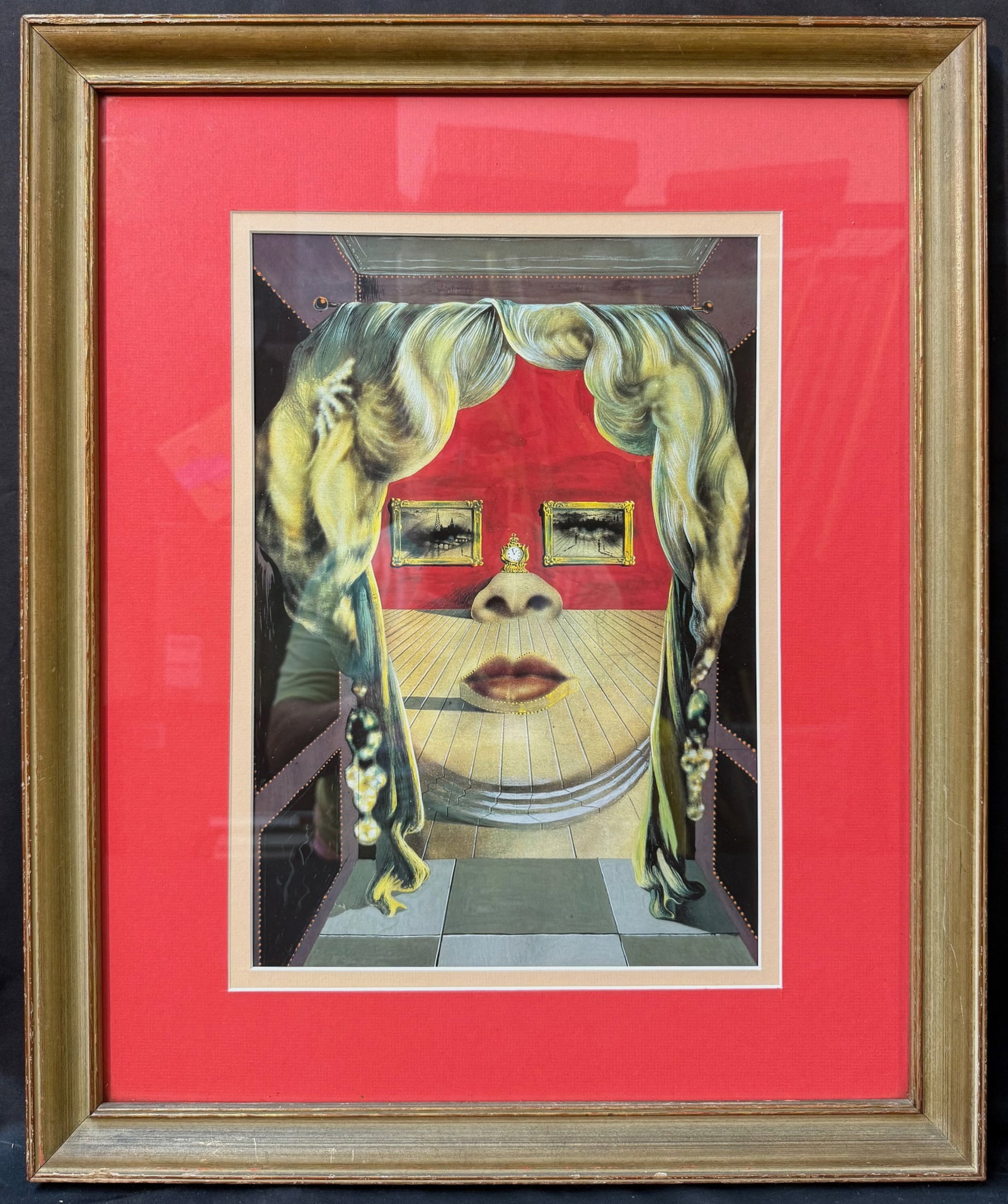 SALVADOR DALI (1904-1989) LITHOGRAPH TITLED FACE OF MAE WEST, 20.5 IN x 24.5IN (52cm x 62cm): Salvador Dali (1904-1989) authorized lithograph which is titled Face of Mae West (can be used as a surrealist apartment). This piece is after the original which was painted in 1934-1935 and is now par