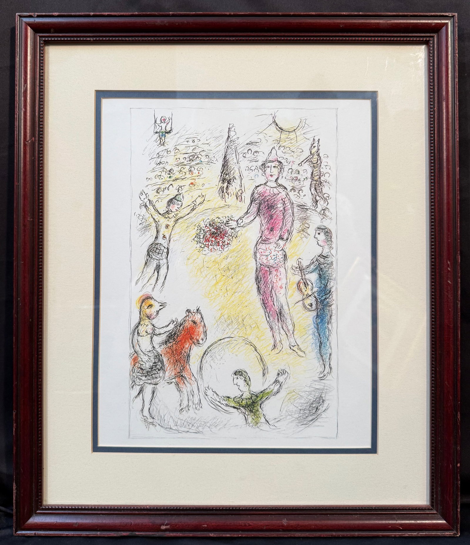 MARC CHAGALL (1887-1985) ORIGINAL LITHOGRAPH TITLED LES CLOWNS MUSICIENS, 1981, 17IN X 20IN (43cm X: Marc Chagall (1887-1985) original, limited-edition lithograph. It is titled Les Clowns Musiciens, and it was acquired from a Metro Washington DC estate. This piece was produced in 1981. It was page 15