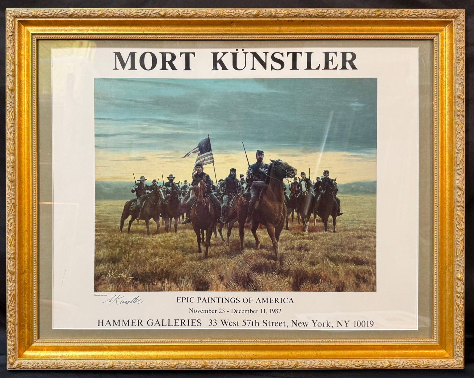 HAND SIGNED MORT K?NSTLER 1982 EXHIBITION POSTER, SHERIDAN?S MEN, HAMMER GALLERIES NEW YORK, 21IN x (1 of 7)