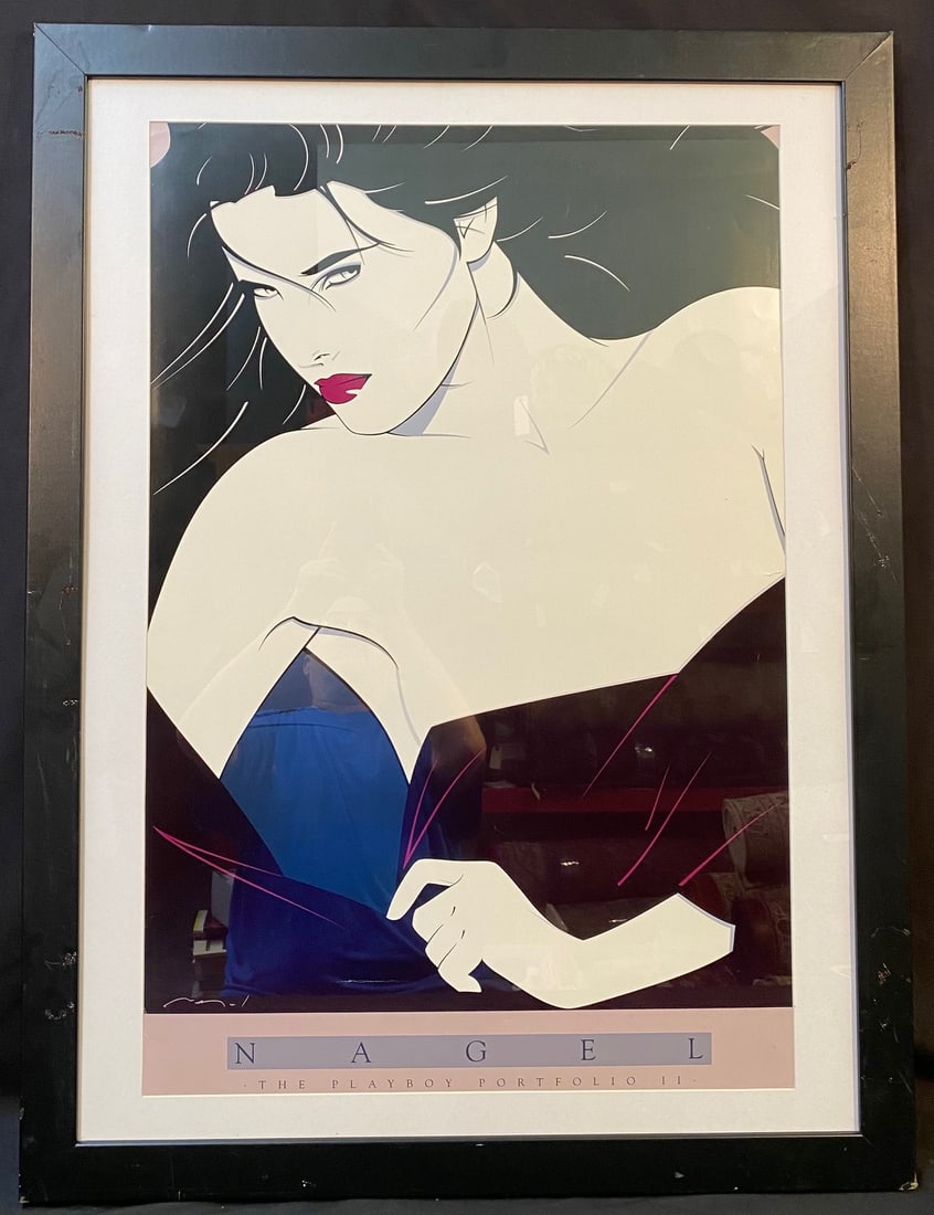 PATRICK NAGEL (1945-1984) PLAYBOY PORTFOLIO II, 31IN x 41IN (79cm x 104cm): Patrick Nagel (1945-1984) limited edition serigraph poster titled Playboy Portfolio II. The work is representational of the Nagel’s works of the late 80's. It measures 31 inches x 41 inches. Thi
