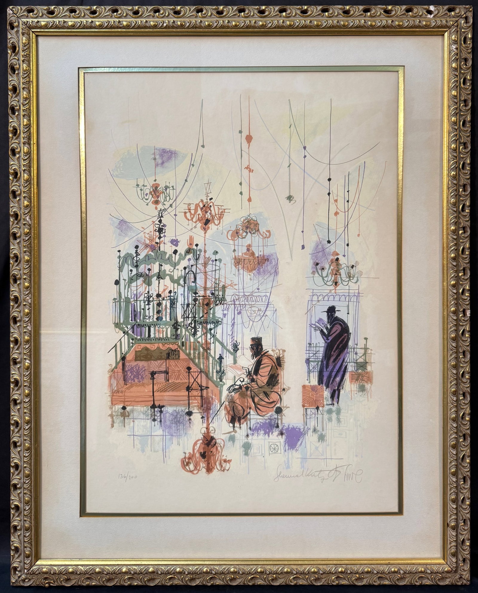 SHMUEL KATZ (1926-2010) HAND SIGNED, LIMITED EDITION LITHOGRAPH TITLED SYNAGOGUE WORSHIP, 27IN x: Shmuel Katz (1926-2010) hand signed, limited edition lithograph which is titled Synagogue Worship. It is hand signed in pencil in the lower right. It is a limited edition, it being 136 of 200, and thi