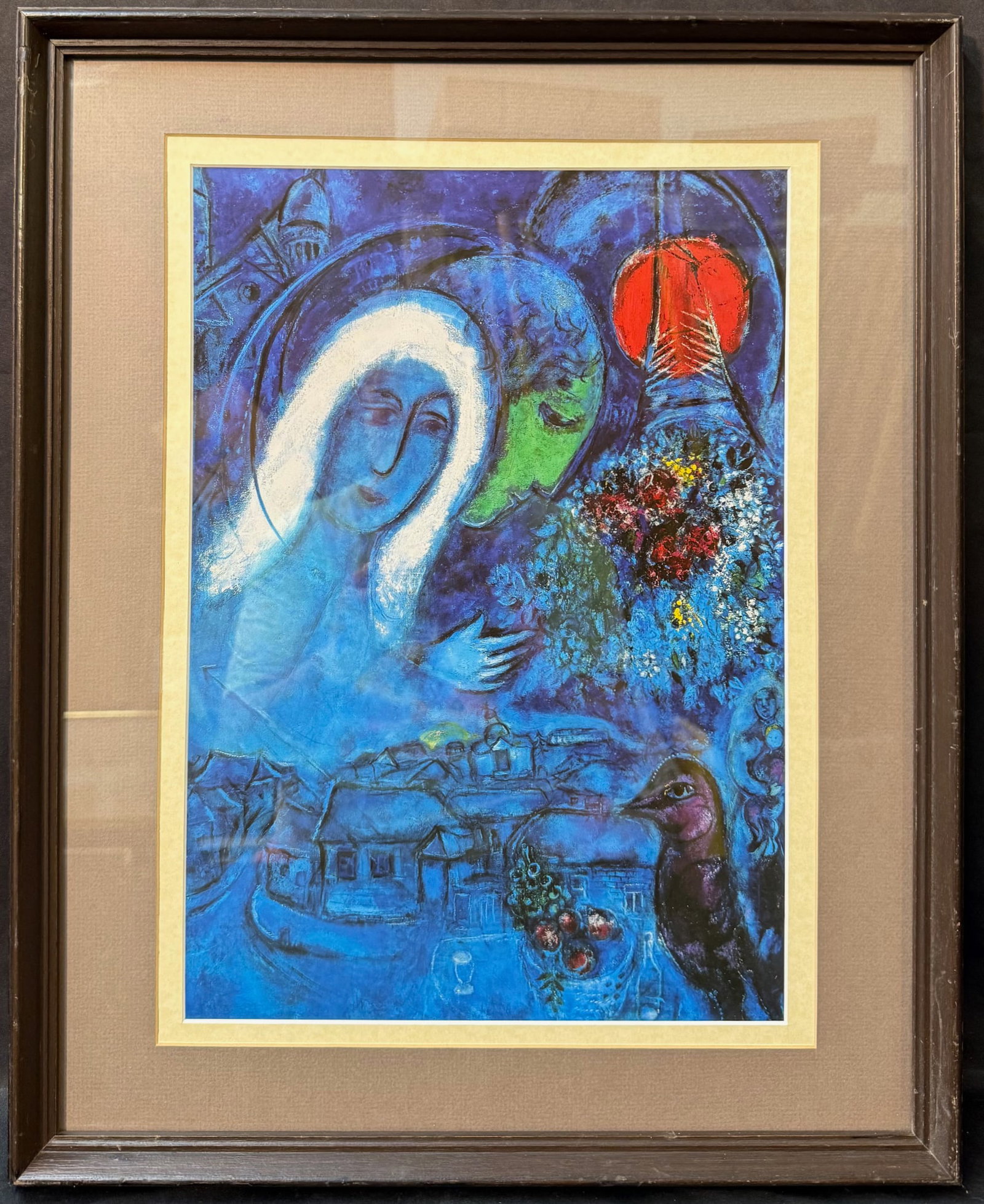 MARC CHAGALL (1887-1985) LITHOGRAPH TITLED LE CHAMP DE MARS, 17IN x 21IN (43cm x 53cm): Marc Chagall (1887-1985) authorized lithograph. It is titled Le Champ de Mars, and it after the original which was painted in 1954 and is now part of the collection at the Museum Folkwang in Essen, Ge