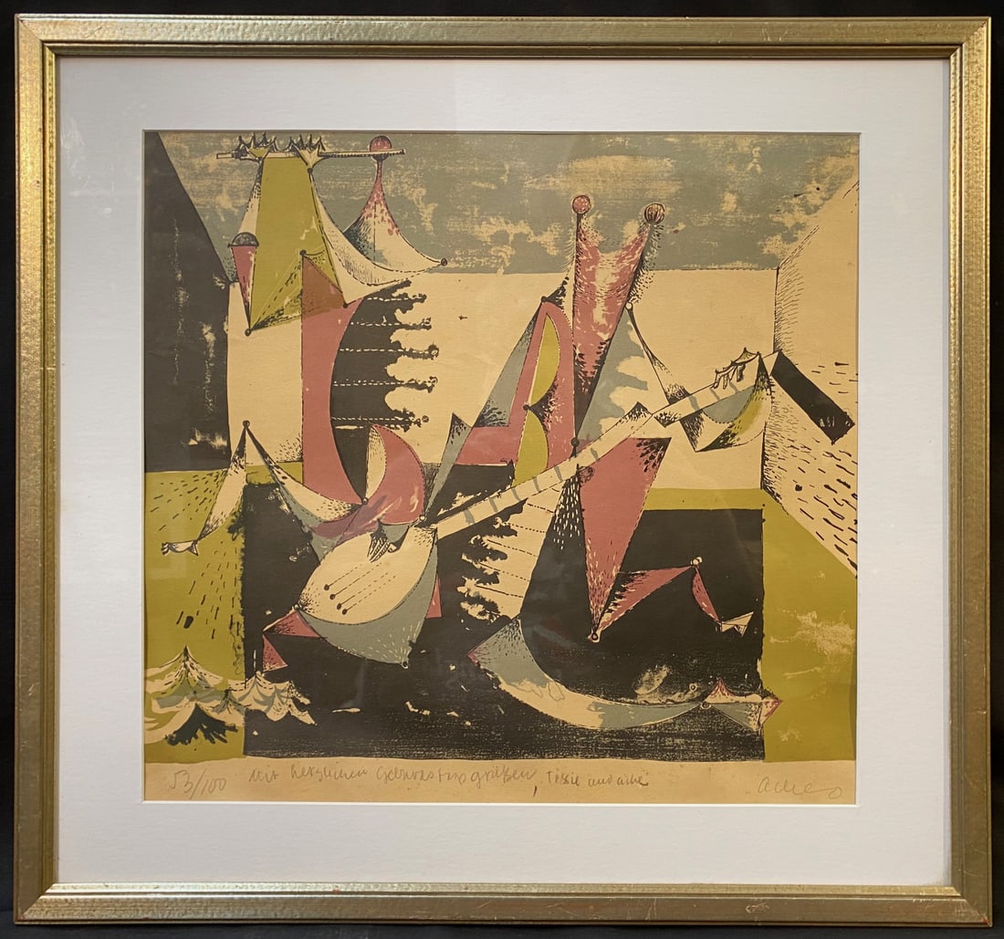 ACKE OLDENBURG (1923-2005) LIMITED EDITION, HAND SIGNED LITHOGRAPH, 19IN x 20.5IN (48cm x 52cm): Acke Oldenburg (1923-2005) hand signed, limited edition lithograph. It is hand signed in pencil in the lower right. It is a limited edition, it being 53 of 100. This piece was produced on thick archiv